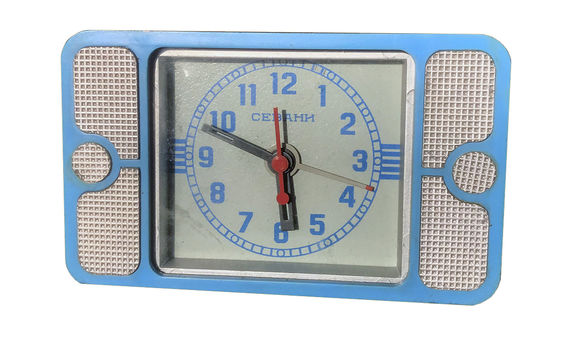 armenia 1980s sevani clock factory mechanical alaram clock in blue and white web