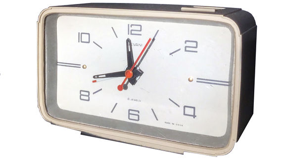 armenia 1980s sevani clock factory rectangular alarm clock in white and red arrow web
