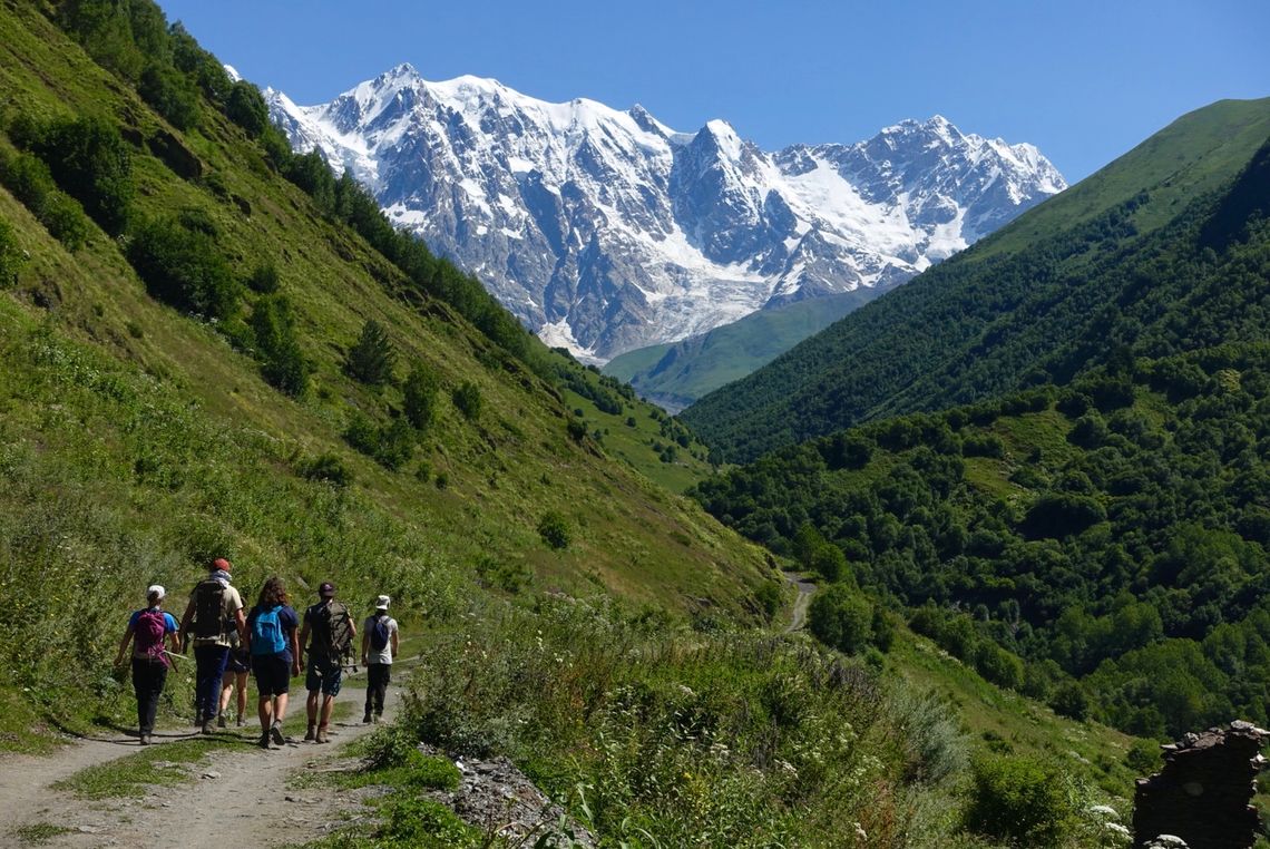 48 a trail crew walking into the khalde valley svaneti georgia meagan neal transcaucasian trail association