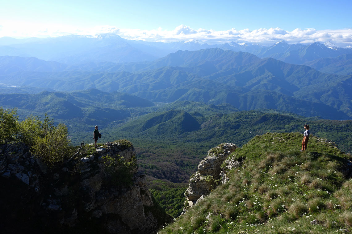 41 hikers on the cliffs above shkmeri racha georgia meagan neal transcaucasian trail association